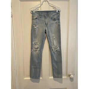 American Eagle Distressed Light Wash Jeans Size 28 x 30 Airflex Stretch Denim